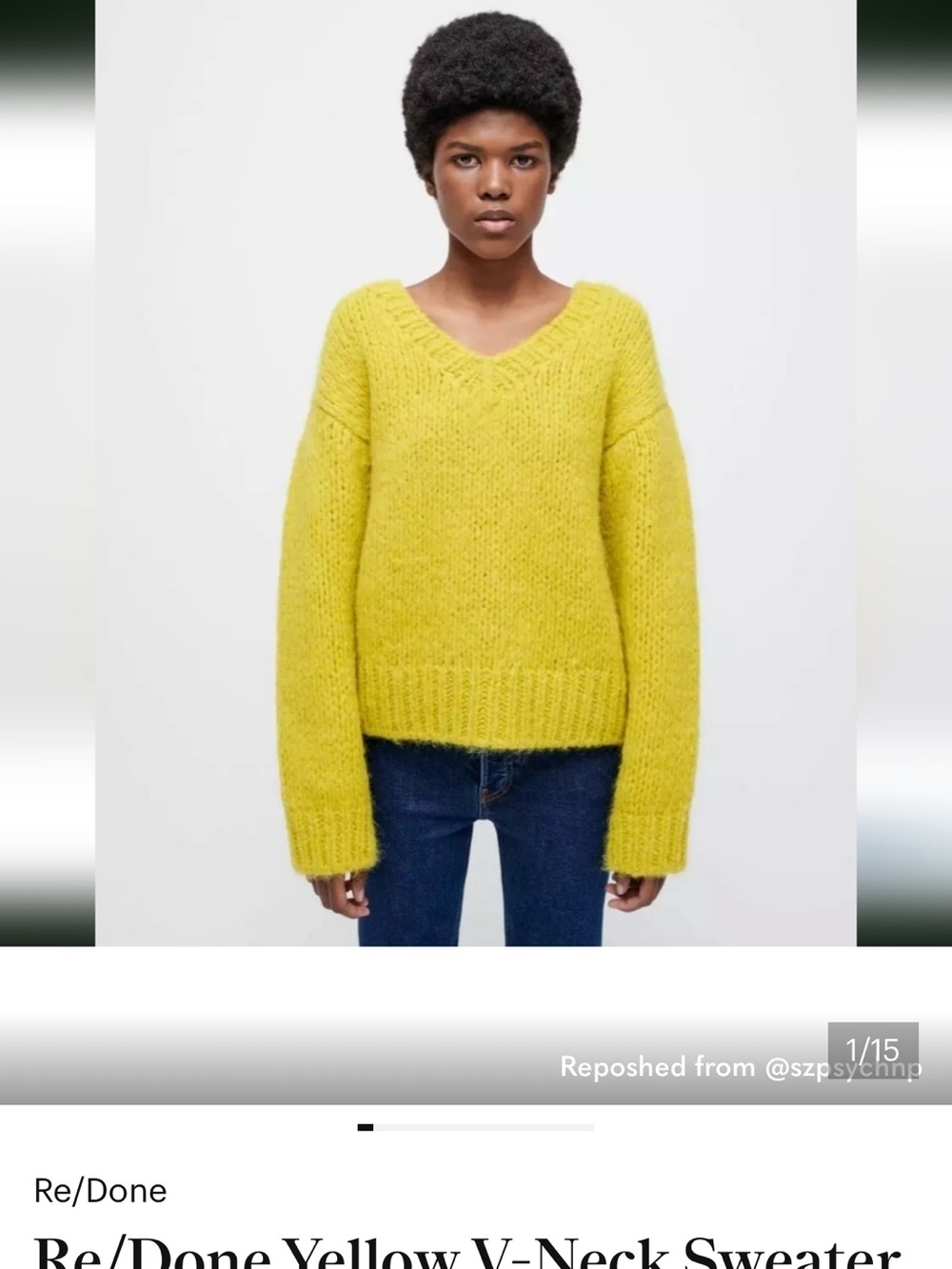 Re/Done Chartreuse Chunky Knit Alpaca Sweater